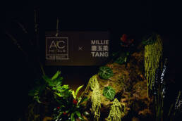 botanical wall with AC x Millie Tang signage, AC Hotels x Millie Tang masterclass weekend, AC Hotel by Marriott Melbourne Southbank. Photo Killa Kreative