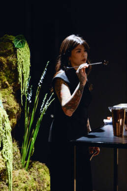 Millie Tang at the botanical wall, AC Hotels x Millie Tang masterclass weekend, AC Hotel by Marriott Melbourne Southbank. Photo Killa Kreative