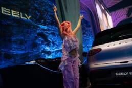 performer on the runway, Geely EX2 Australian launch produced by DRAW Productions at The Cutaway, Barangaroo
