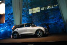 the EX2 on the runway under The Cutaway, Geely EX2 Australian launch produced by DRAW Productions at The Cutaway, Barangaroo