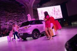 a choreographed vignette around the car, Geely EX2 Australian launch produced by DRAW Productions at The Cutaway, Barangaroo